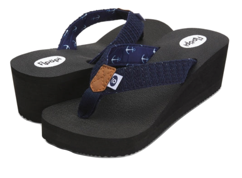 Floopi Womens Anna Wedge Yoga Mat Thong Flip Flop (Navy 519)